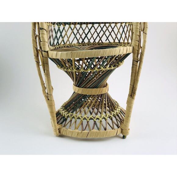 VTG Mini Peacock Rainbow Wicker Fan Back Rattan Chair 16” Doll Plant Stand Cotta - Picture 5 of 12